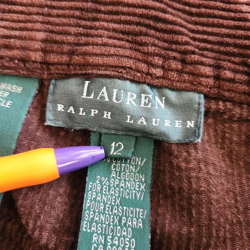 VTG Lauren Ralph Lauren‎ Corduroy Pants Womens 12 Brown Wide Wale Straight Leg